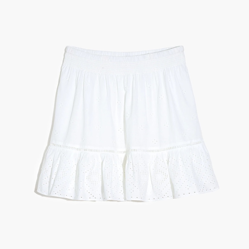 Madewell Eyelet White Embroidered Smock-Waist Ruffle Mini Skirt Size Small - Picture 8 of 8